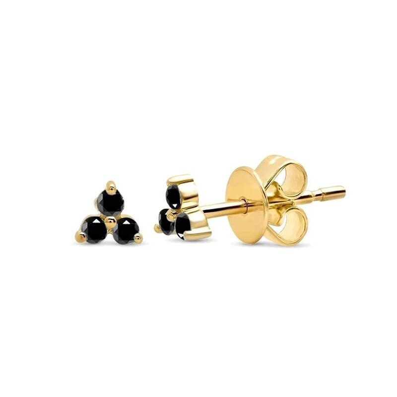 Black Zircon Trinity Studs in gold.