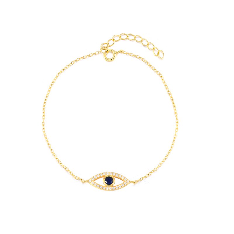Blue CZ Evil Eye Bracelet in gold.