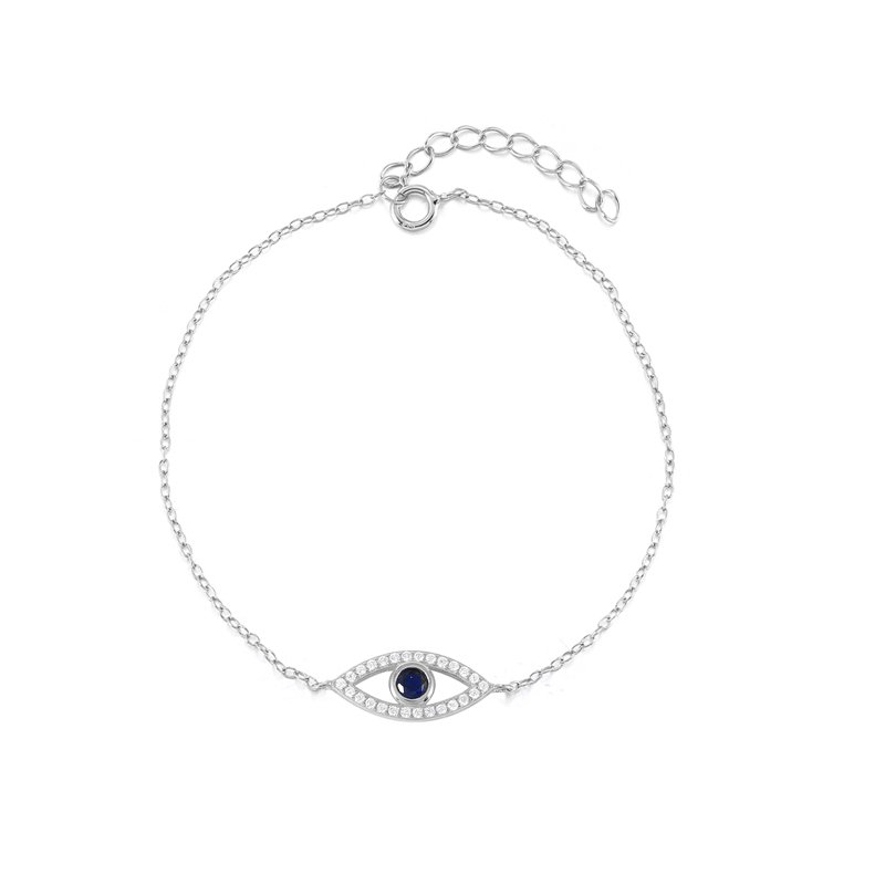 Blue CZ Evil Eye Bracelet in Platinum.