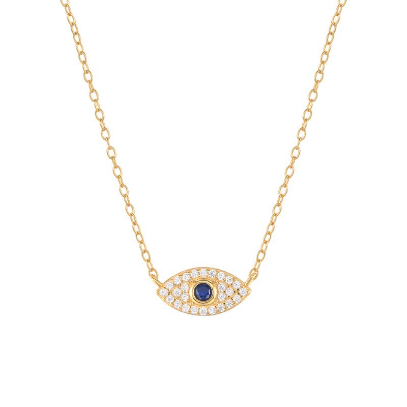 Blue CZ Evil Eye Necklace in gold.