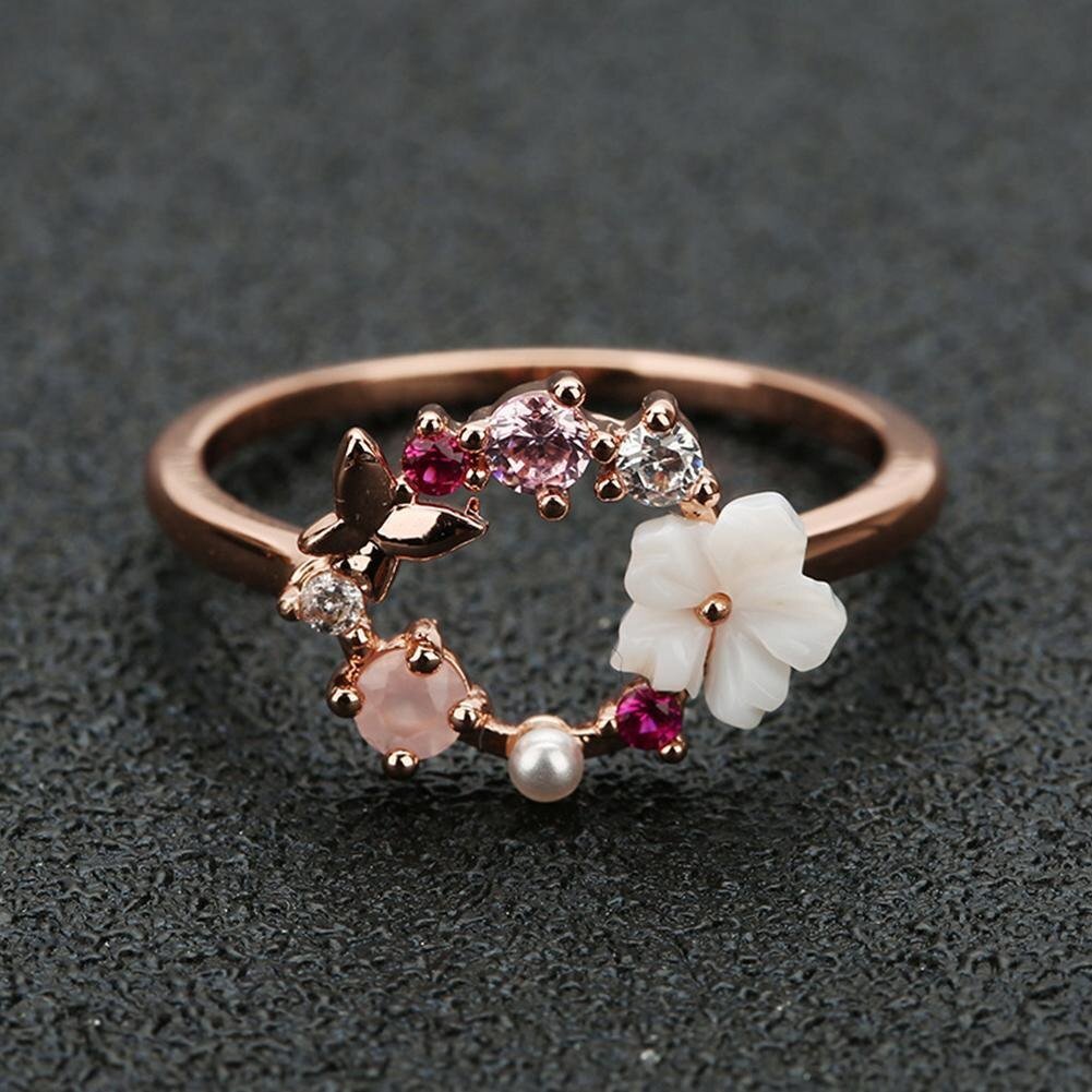 Closeup of the Butterfly Pink Multi-Stone Rose Gold Ring.