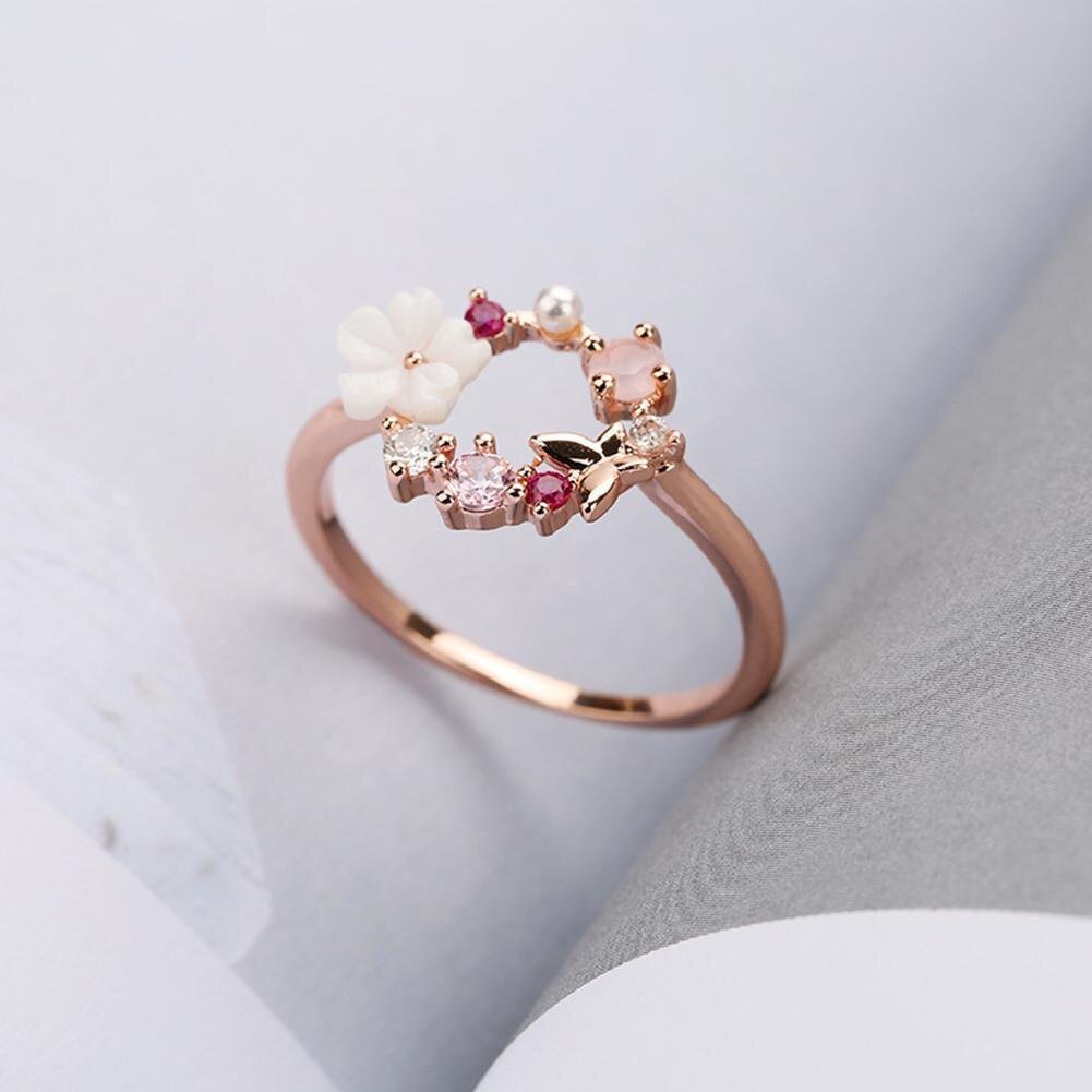 Side view of the butterfly flower wreath ring.