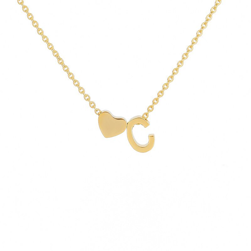 Gold Heart Initial Necklace, letter C.