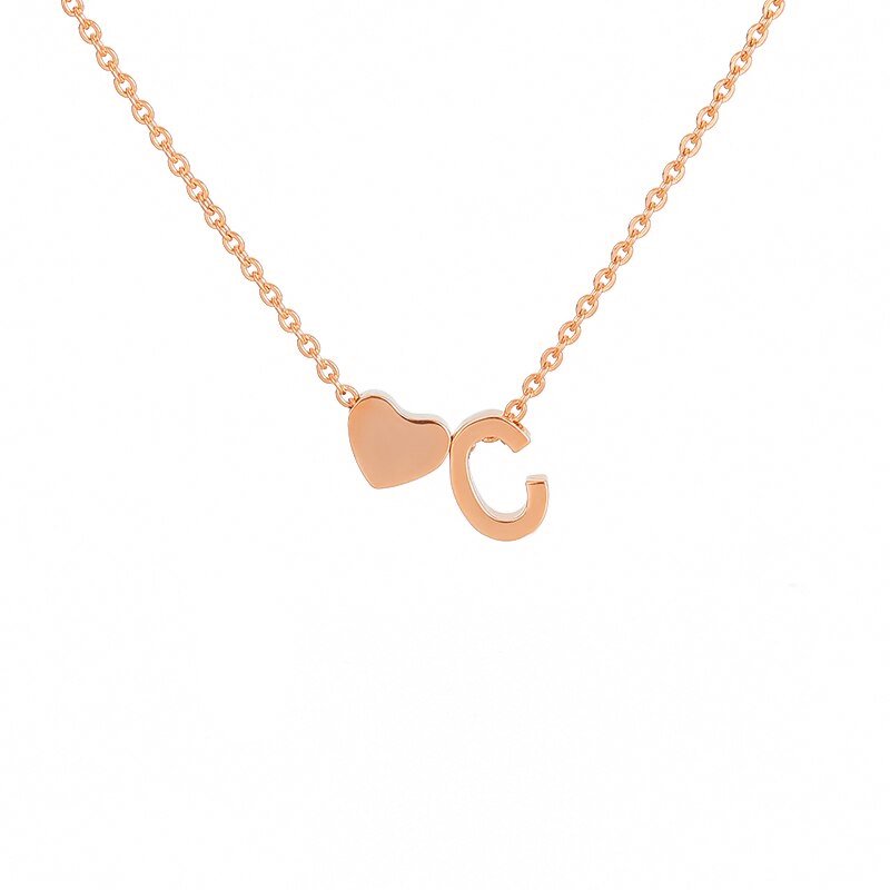 Rose Gold Heart Initial Necklace, letter C.