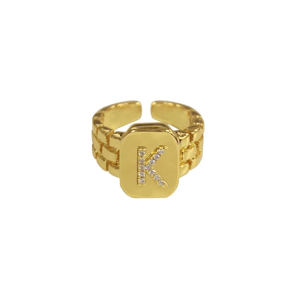 Chunky Gold Initial Ring, letter K.