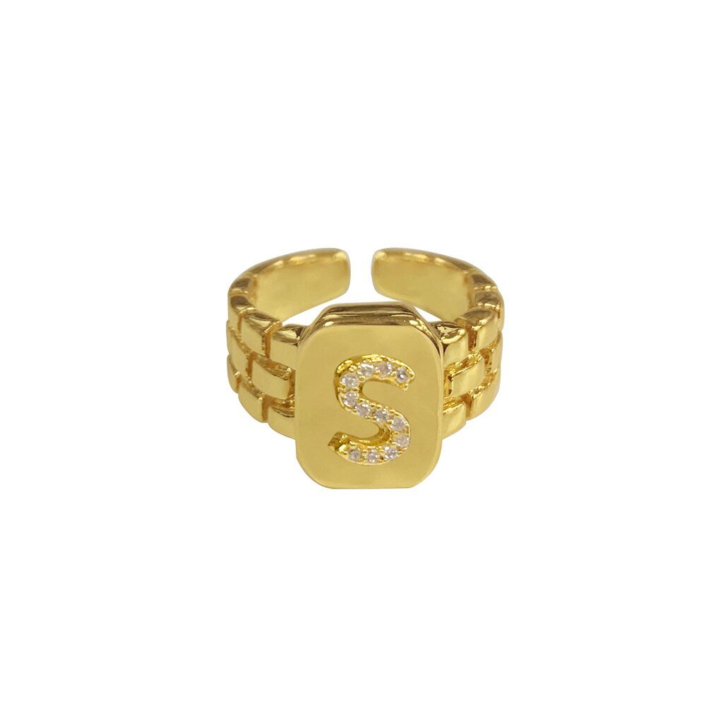 Chunky Gold Initial Ring, letter S.