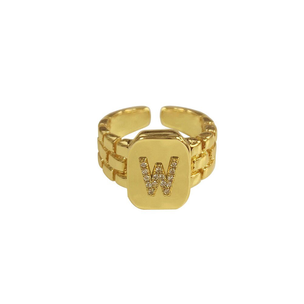 Chunky Gold Initial Ring, letter W.