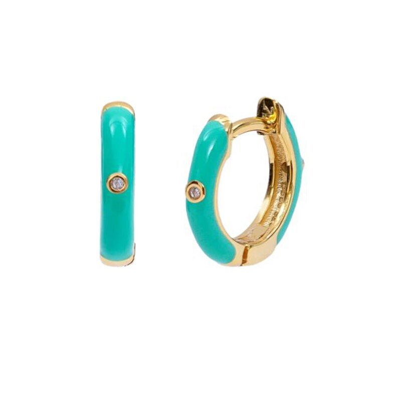 Turquoise on gold Coloblock CZ Huggies.