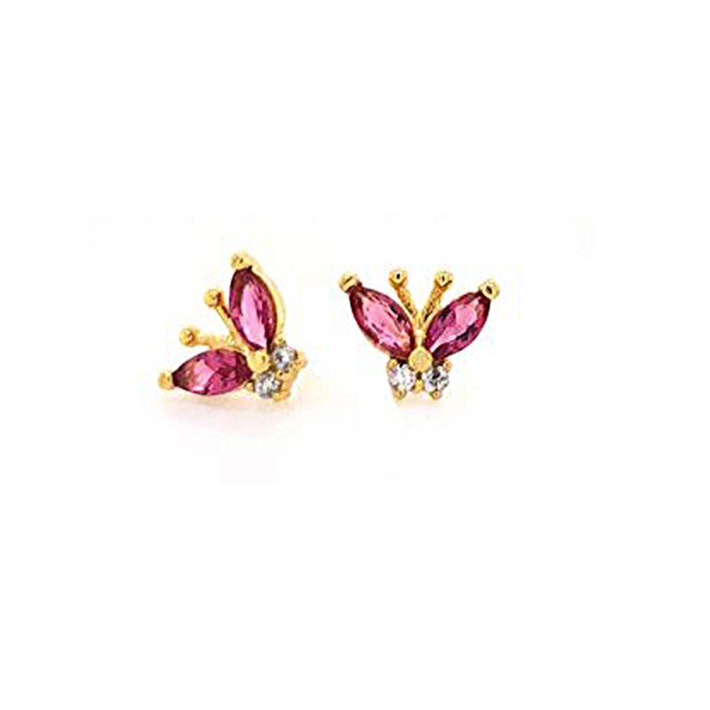 Pink on gold Colorful CZ Butterfly Studs