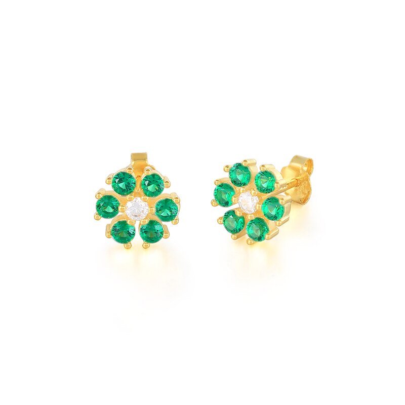 Green CZ Flower Studs.