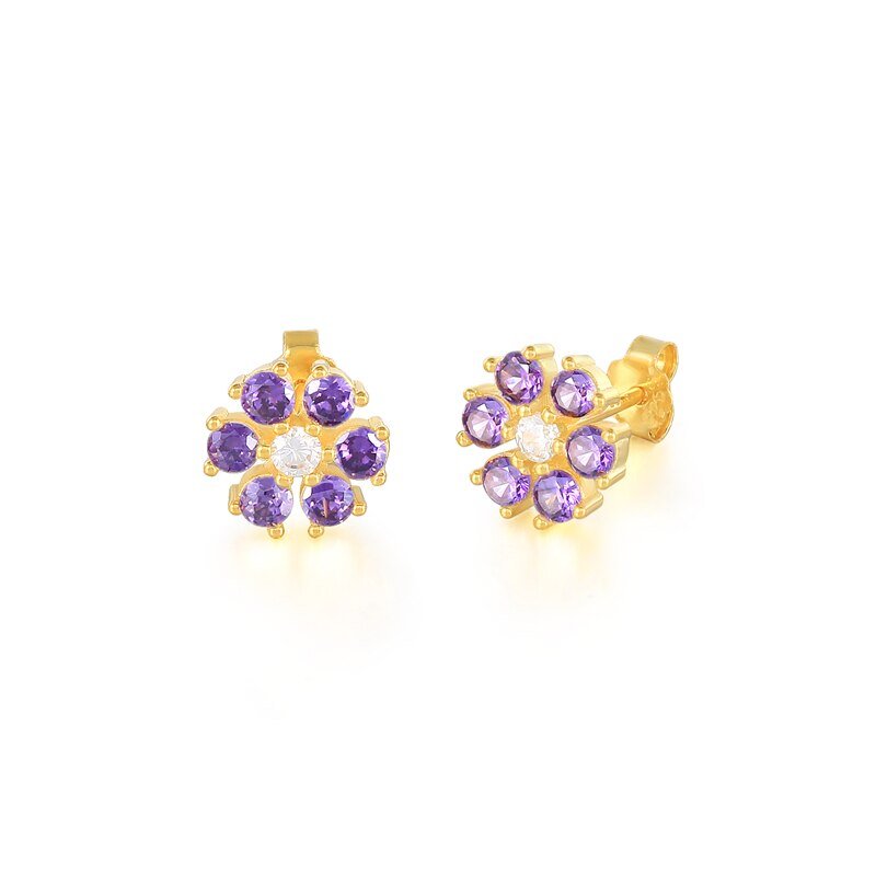 Purple CZ Flower Studs.