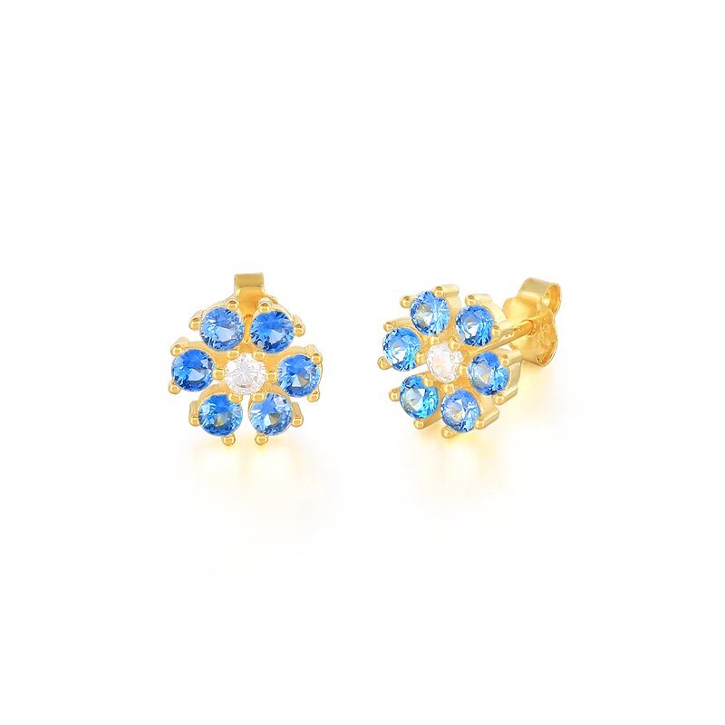 Teal CZ Flower Studs.