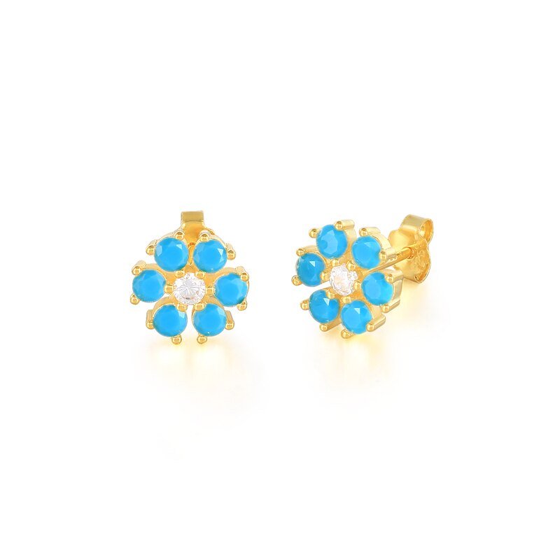 Turquoise CZ Flower Studs.