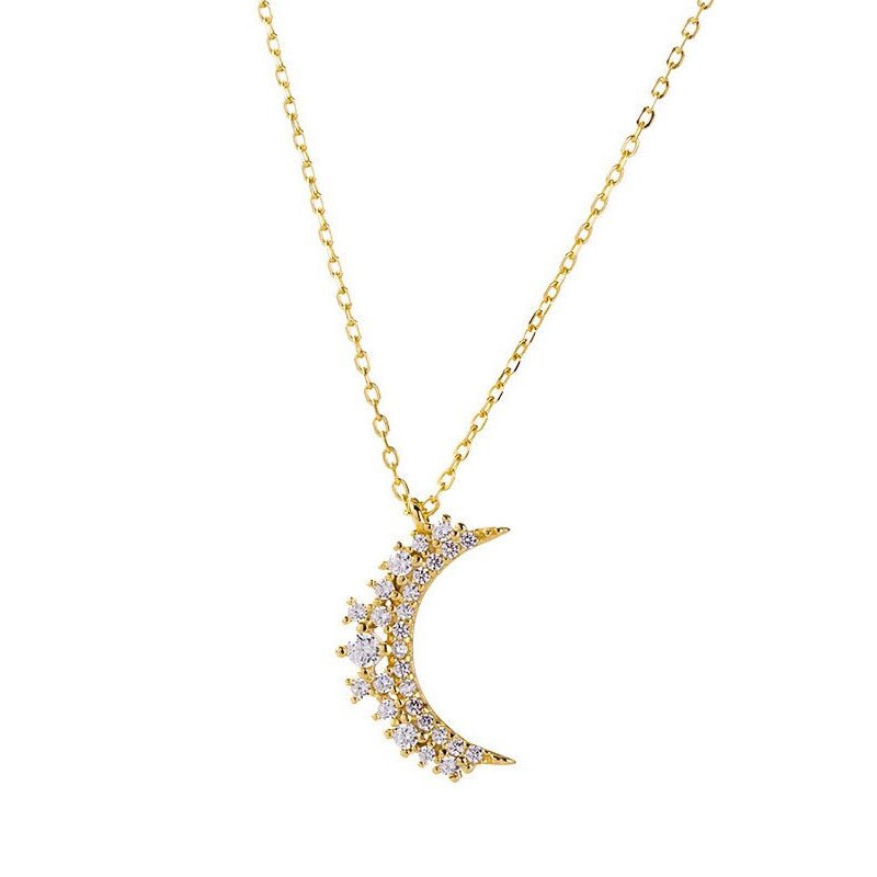 Gold Crystal Crescent Moon Necklace.