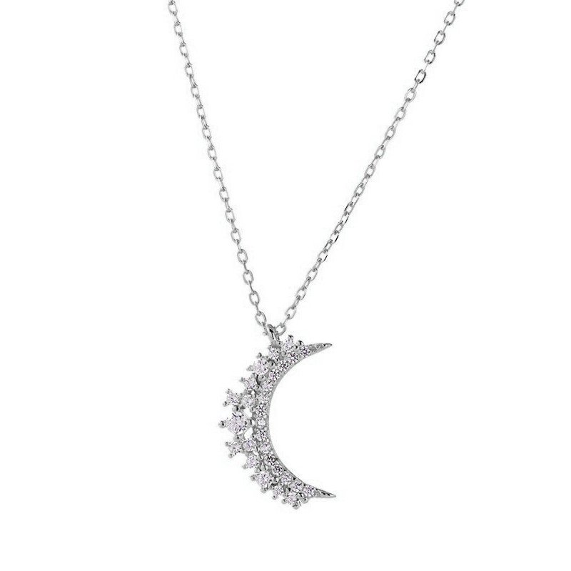Silver Crystal Crescent Moon Necklace.
