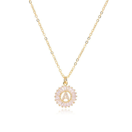 Gold Crystal Monogram Necklace, letter A.