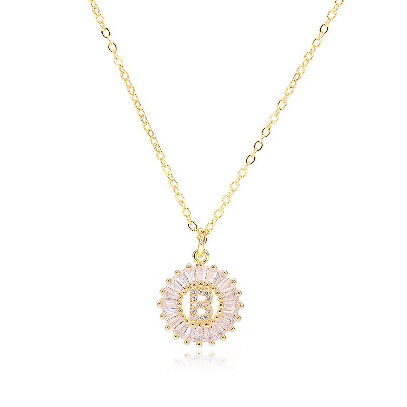 Gold Crystal Monogram Necklace, letter B.