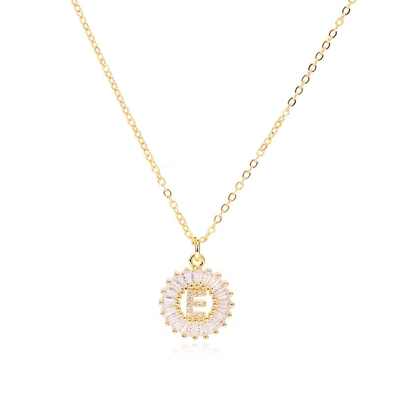 Gold Crystal Monogram Necklace, letter E.