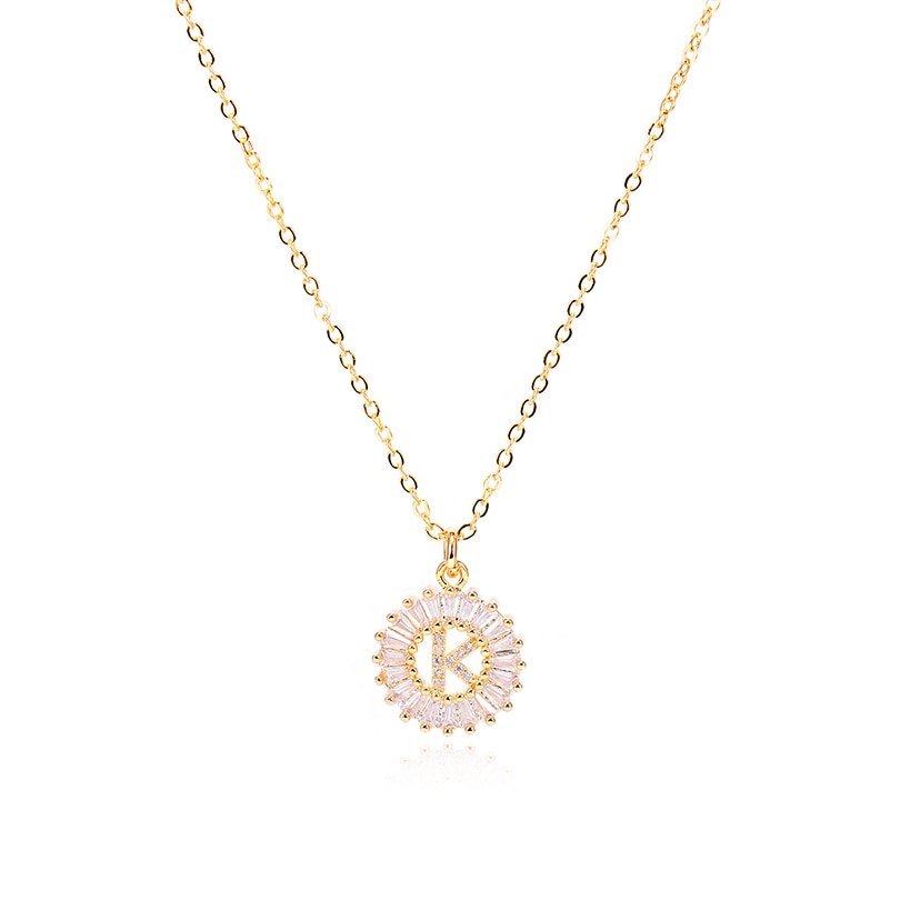 Gold Crystal Monogram Necklace, letter K.