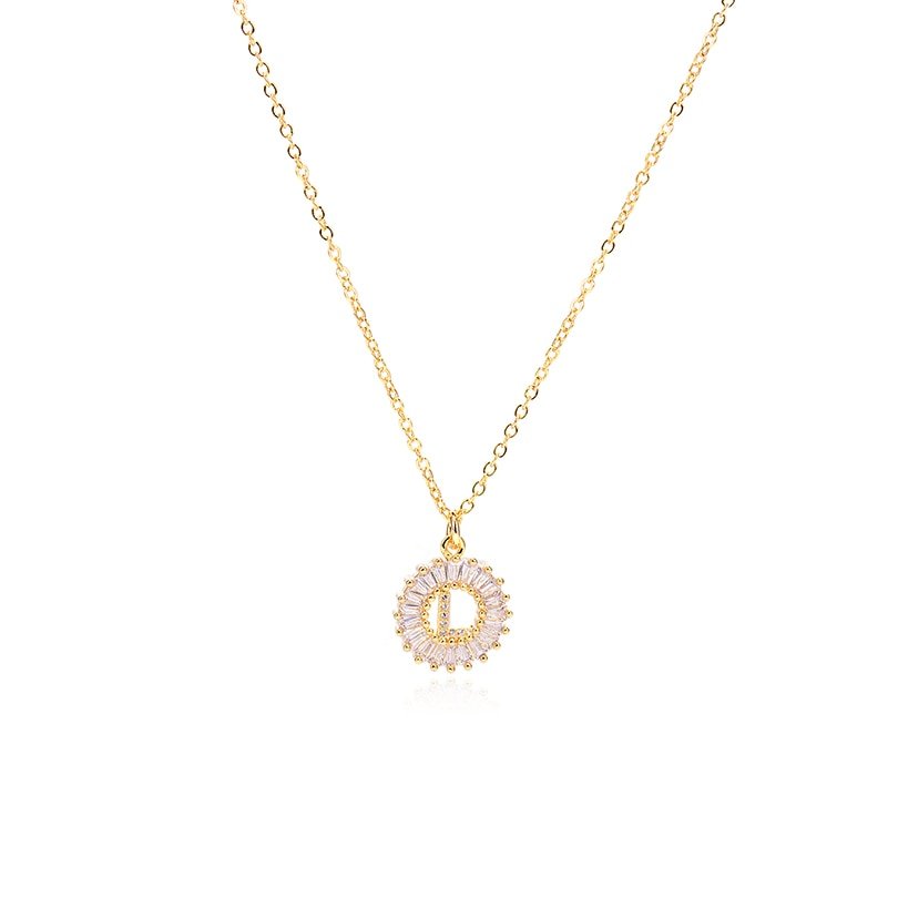 Gold Crystal Monogram Necklace, letter L.
