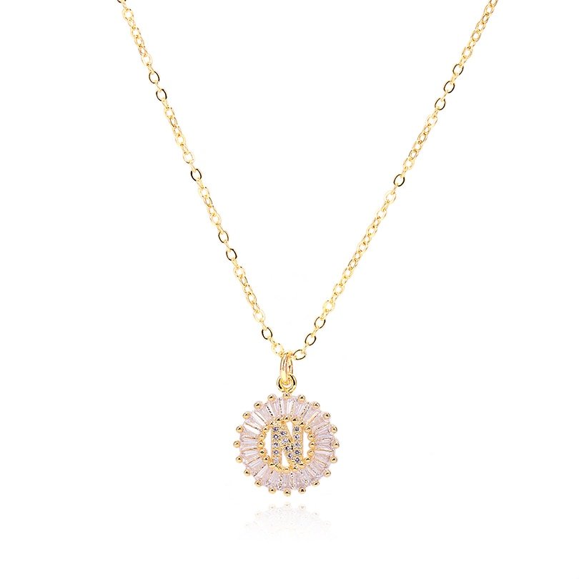 Gold Crystal Monogram Necklace, letter N.