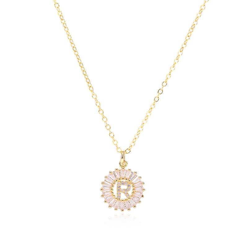Gold Crystal Monogram Necklace, letter R.