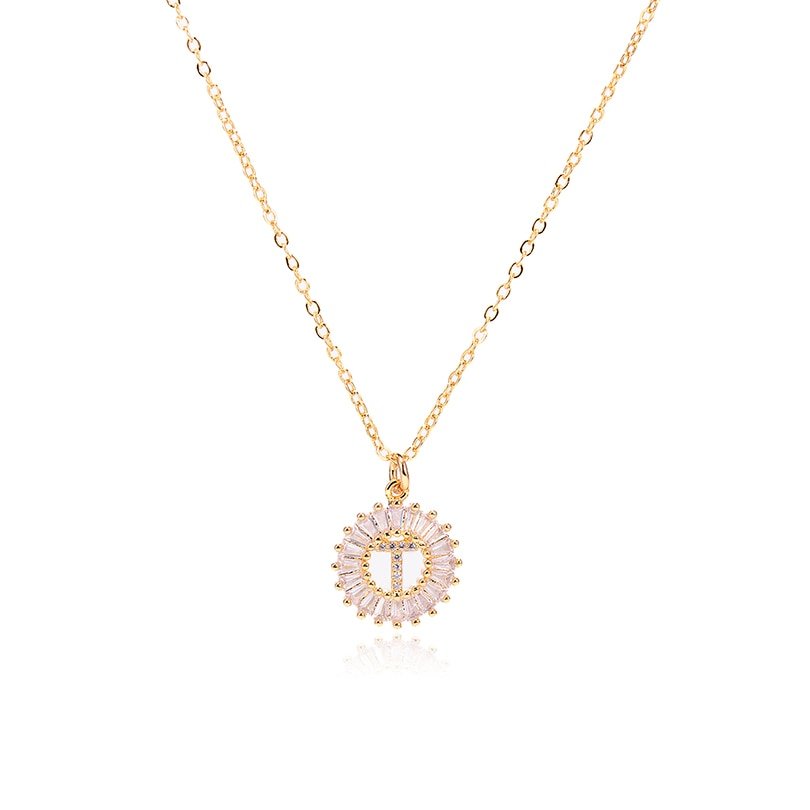Gold Crystal Monogram Necklace, letter T.