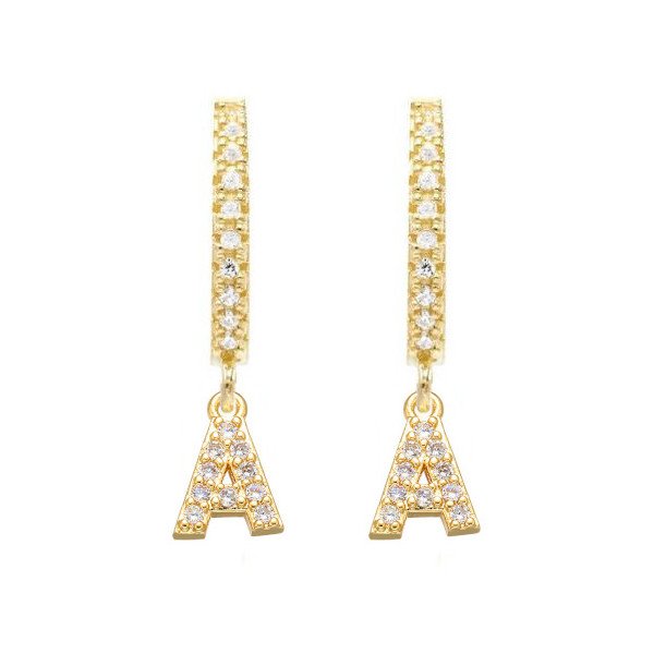 Gold CZ Pave Initial Huggies, letter A.