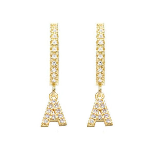 Gold CZ Pave Initial Huggies, letter A.