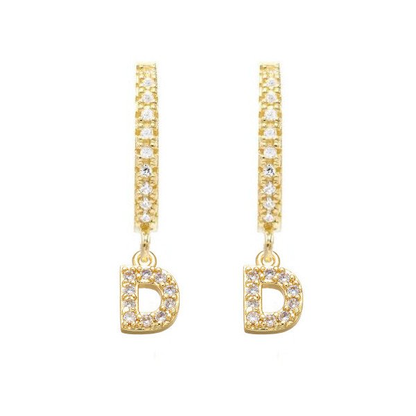 Gold CZ Pave Initial Huggies, letter D.