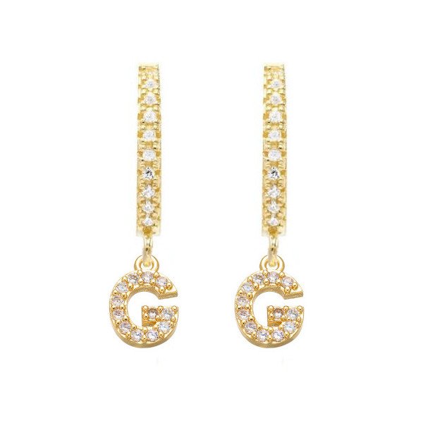 Gold CZ Pave Initial Huggies, letter G.