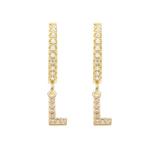 Gold CZ Pave Initial Huggies, letter L.