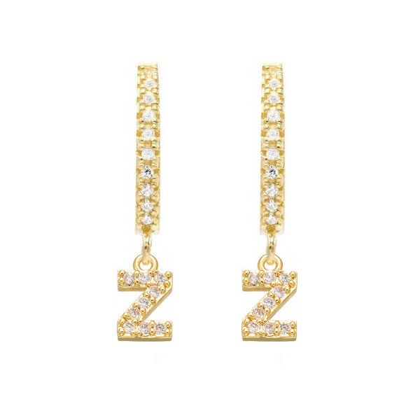 Gold CZ Pave Initial Huggies, letter Z.