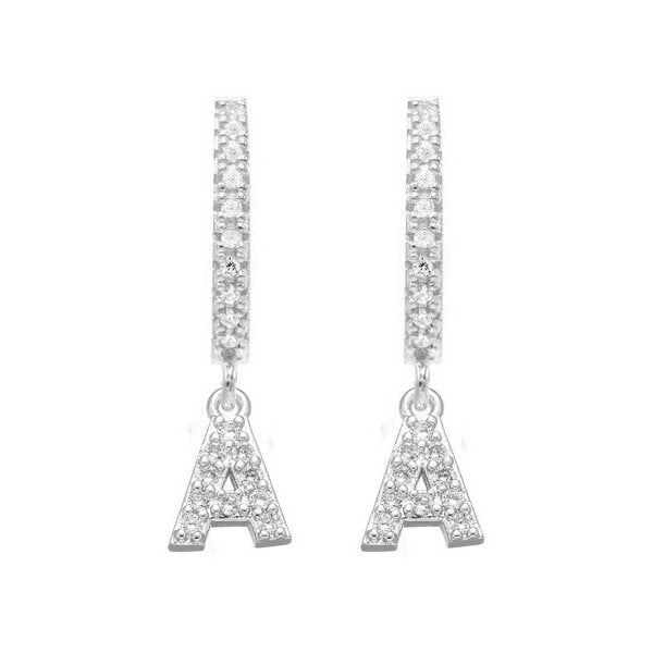 Silver CZ Pave Initial Huggies, letter A.