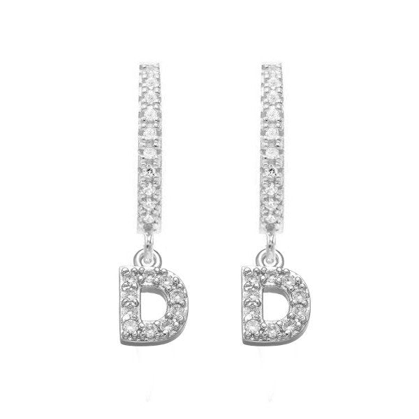 Silver CZ Pave Initial Huggies, letter D.