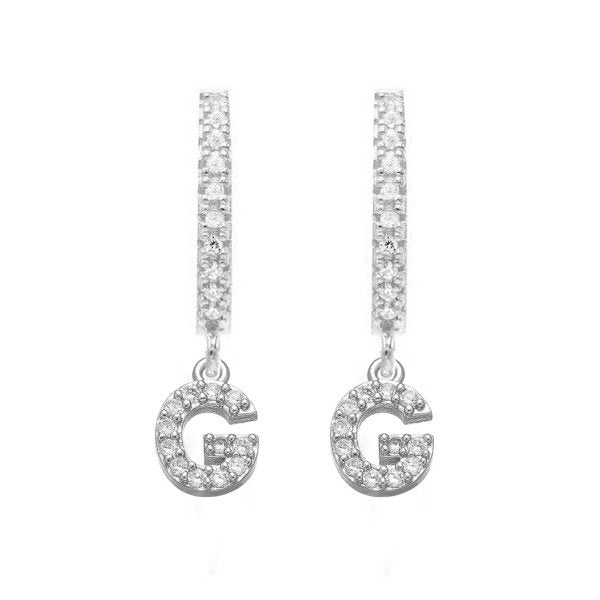 Silver CZ Pave Initial Huggies, letter G.