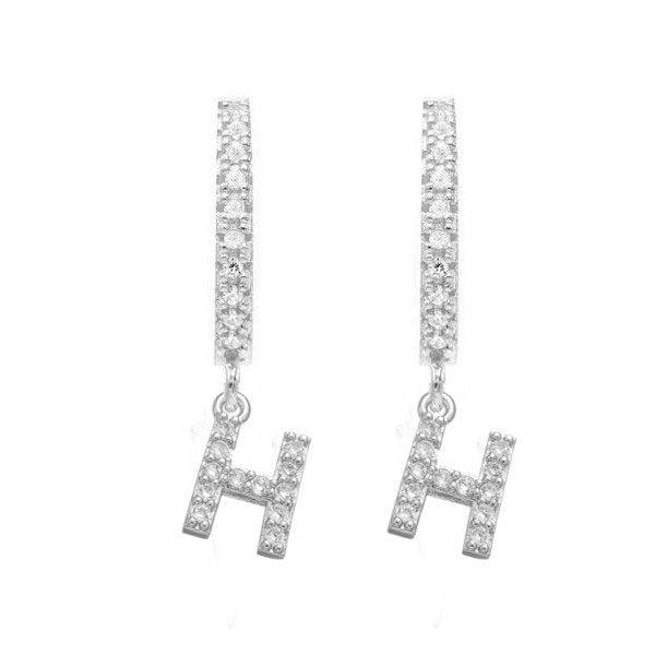 Silver CZ Pave Initial Huggies, letter H.