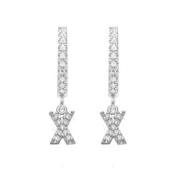 Silver CZ Pave Initial Huggies, letter X.