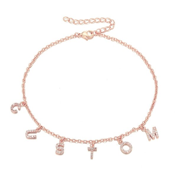 Rose gold Custom Crystal Name Anklet.