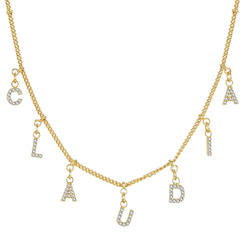Gold Custom Crystal Name Necklace.