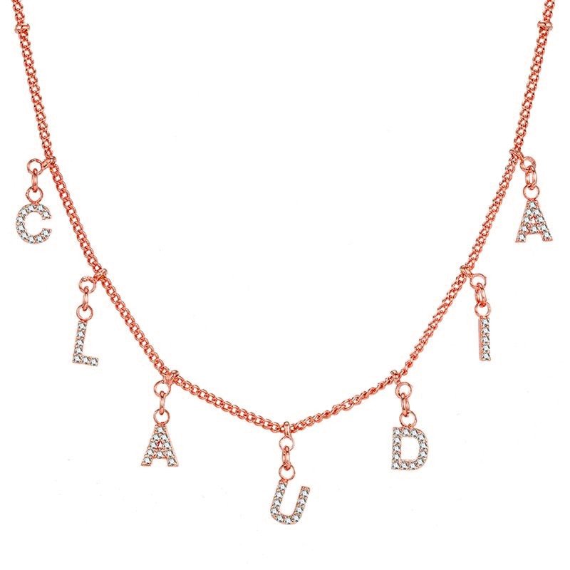 Rose gold Custom Crystal Name Necklace.