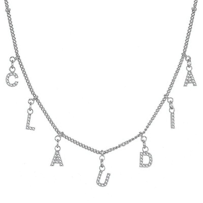 Silver Custom Crystal Name Necklace.