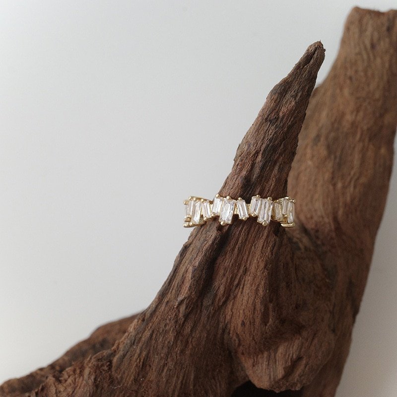 Closeup of the gold CZ Baguette Ring.