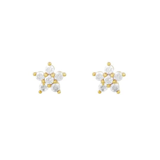 Gold CZ Flower Studs.