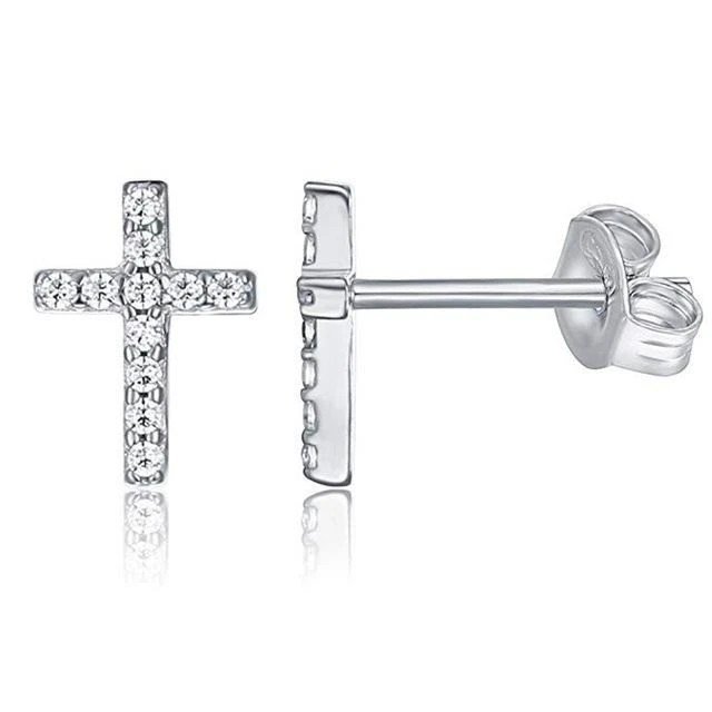 Silver CZ Pave Cross Studs.