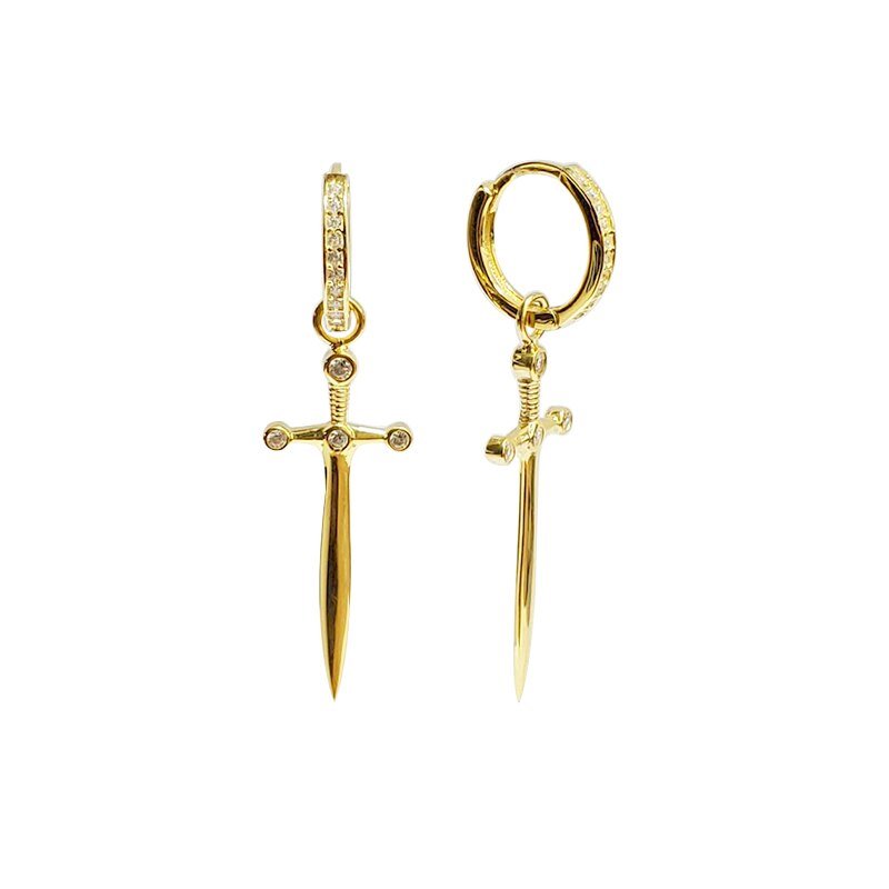 Gold CZ Sword Earrings.