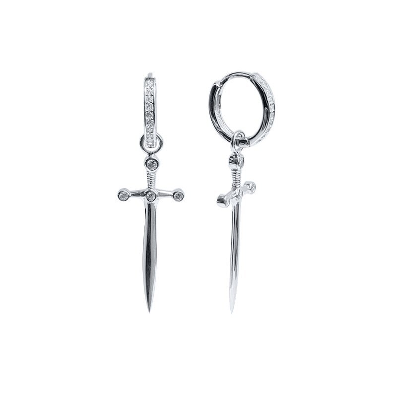 Silver CZ Sword Earrings.