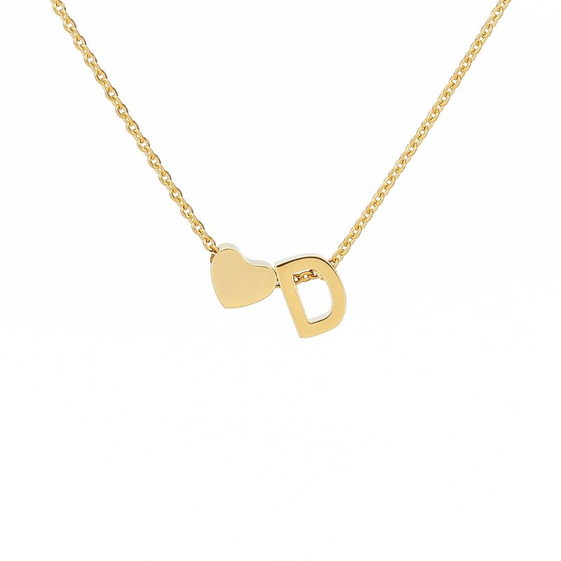 Gold Heart Initial Necklace, letter D.