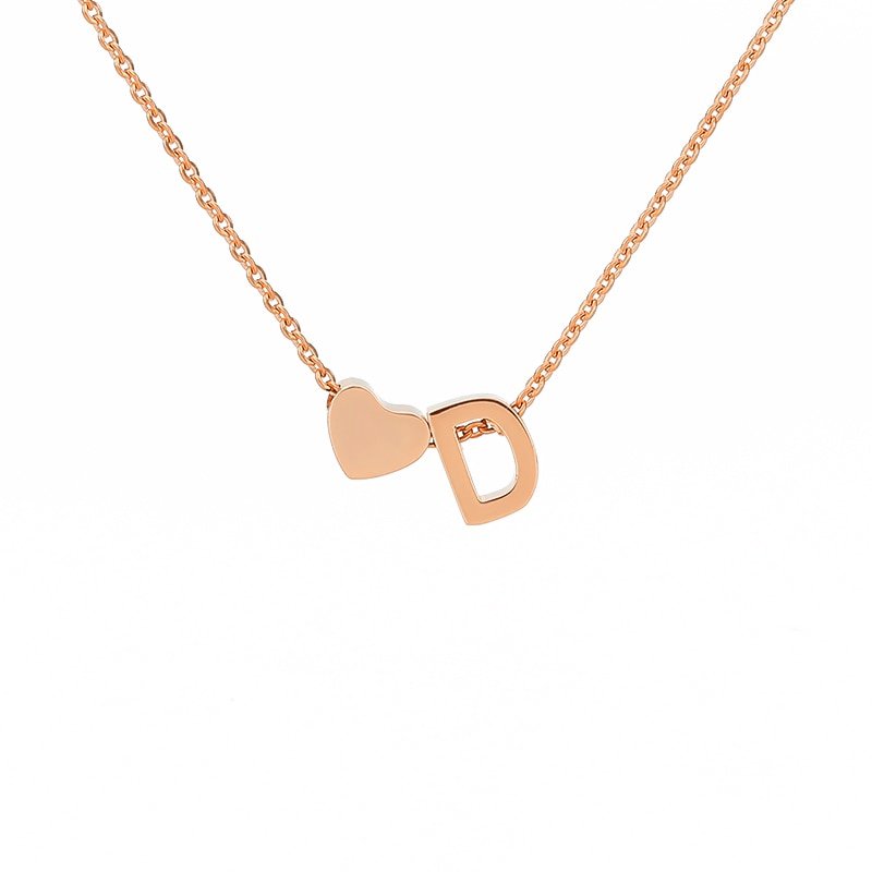 Rose Gold Heart Initial Necklace, letter D.