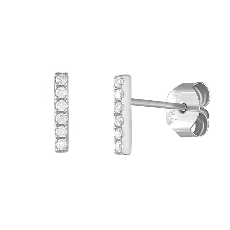 Silver Dainty CZ Bar Studs.